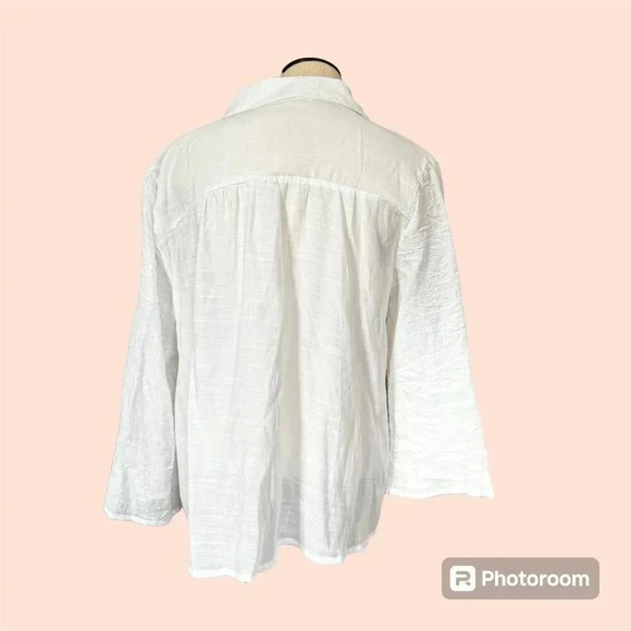 Fig and flower embroidered button-up top size L Tie front floral boho - Picture 3 of 10